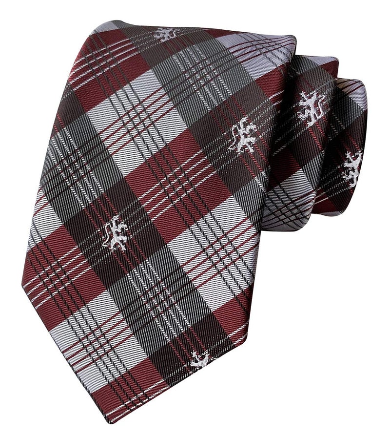 Ctskyte Slim Silk Necktie for Men Woven Jacquard Patterned Business Wedding Skinny Ties (Red Grey Check, One Size) - Image 1